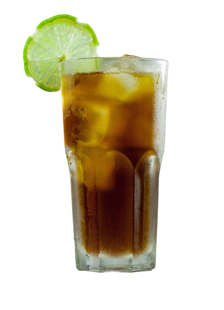 Cuba Libre cocktail with lime isolated on white background - Photo, Image