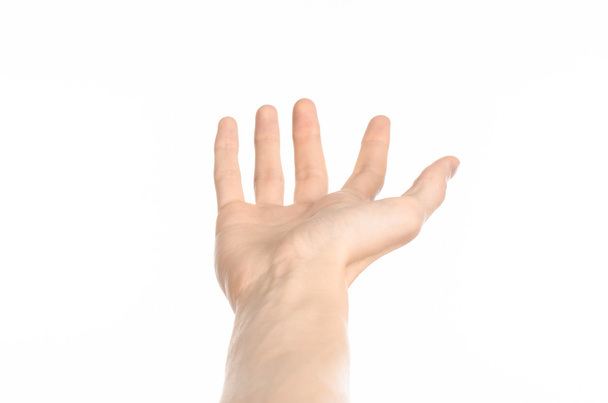 Gestures topic: human hand gestures showing first-person view isolated on white background in studio - Foto, Imagem