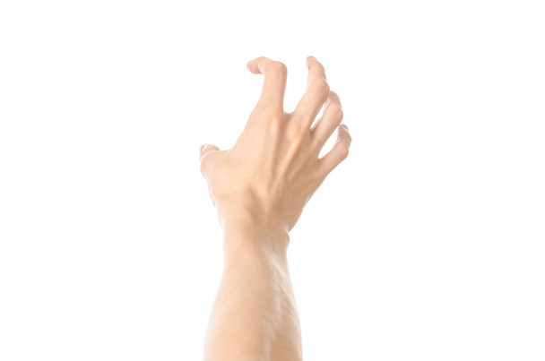 Тема жестов: жесты от человека, показывающие вид от первого лица на белом фоне в студии
 - Фото, изображение