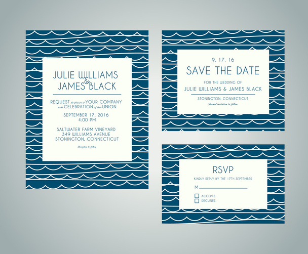Векторный набор Свадебные пригласительные билеты с абстрактной водой backgrou
 - Вектор,изображение