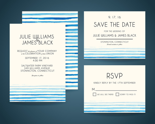 Vector set Wedding invitation cards with watercolor background - Vector, Image