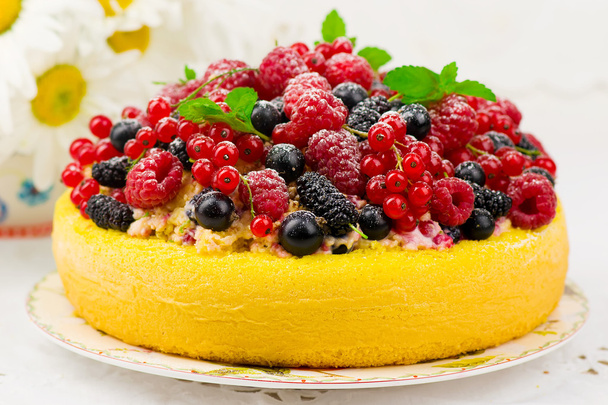 cake  with fresh summer  berries - Photo, Image