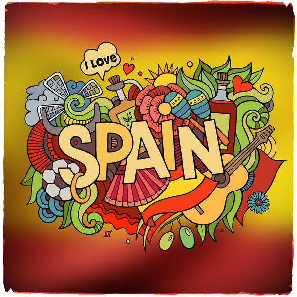 Spagna paese mano lettering e doodles elementi
 - Vettoriali, immagini
