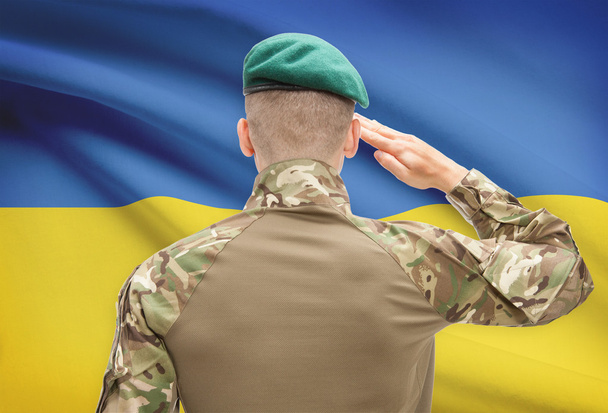 Fuerzas militares con la bandera en la serie conceptual de fondo - Ucrania - Foto, Imagen