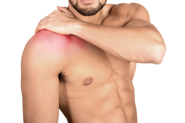 Homem com dor no ombro
 - Foto, Imagem