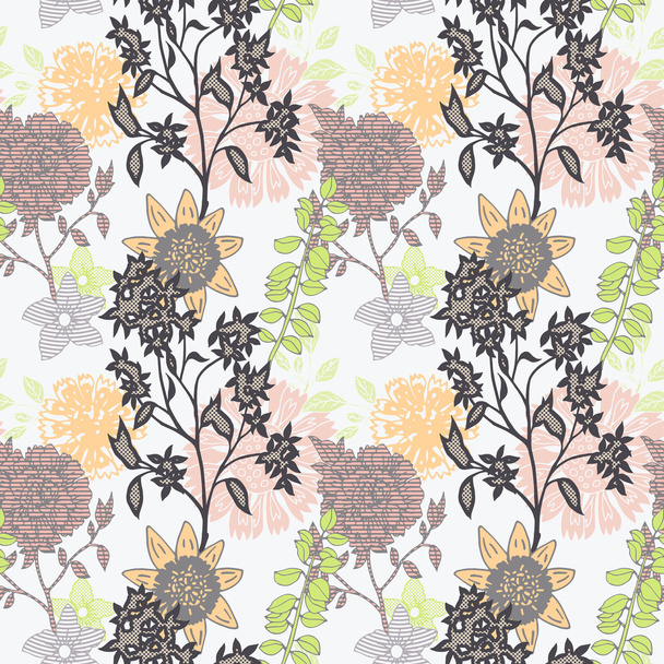 Vintage floral background, creative flowers, fashion seamless pattern - Вектор,изображение