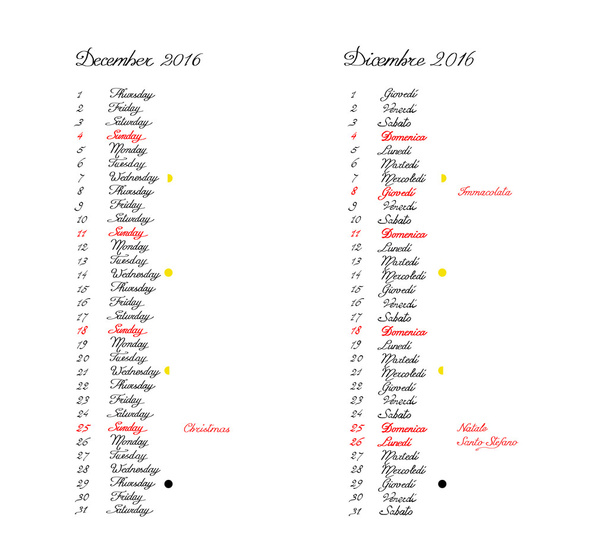 Calendario 2016, dicembre
 - Foto, immagini