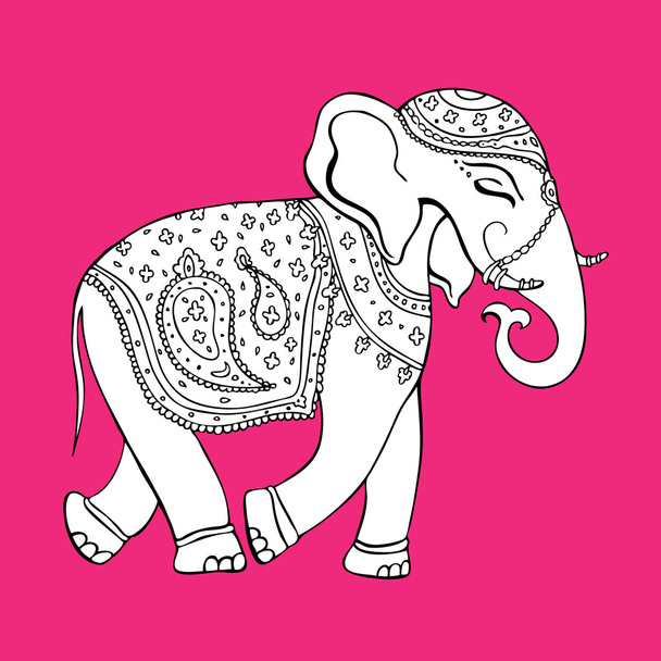 Elephant. Indian style. Decorative Vector illustration. - Vektör, Görsel