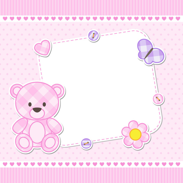 Pink teddy bear card - Vektör, Görsel