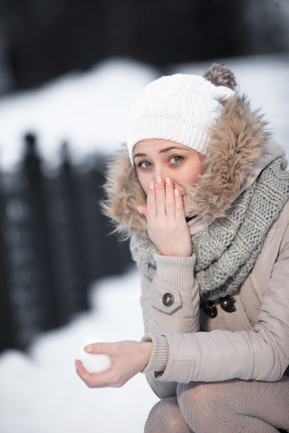 beauty girl on the winter background - Photo, image