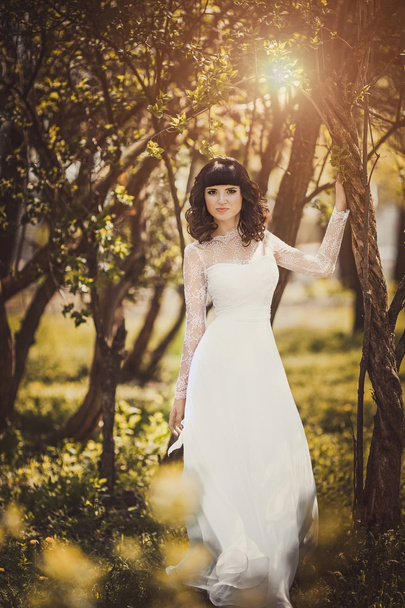 bride with a bouquet posing outdoor - Foto, Imagen