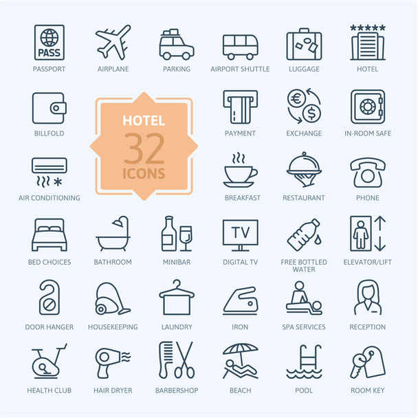 Outline web icon set - Hotel services - Vector, Image