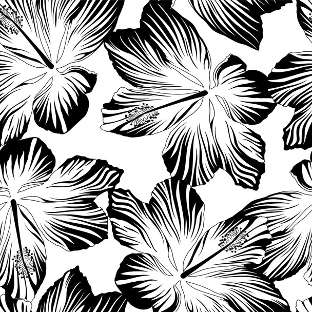 Tropical flowers seamless pattern in black and white - Vector, Image