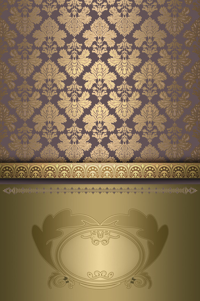 Gold vintage background with patterns and frame. - Фото, зображення