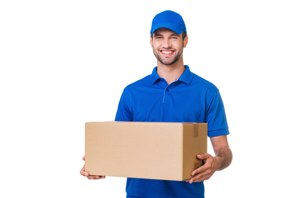 courier holding a cardboard box - Φωτογραφία, εικόνα