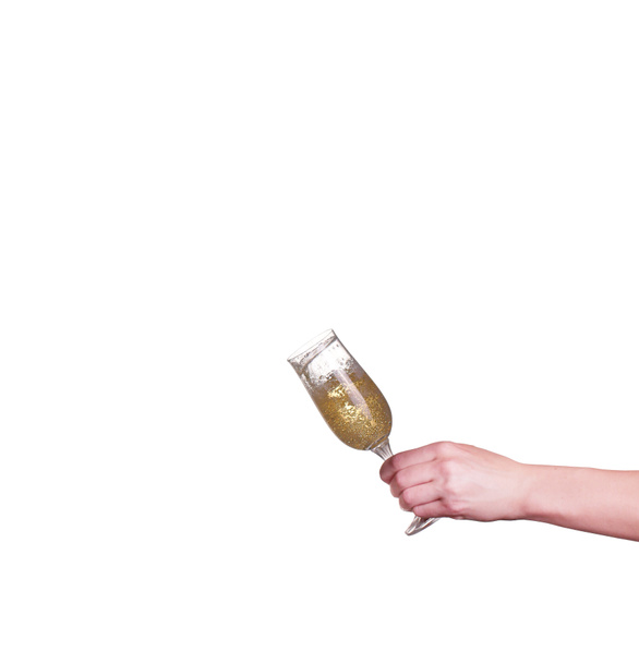 Glass of champagne with splash, isolated on white - Photo, Image