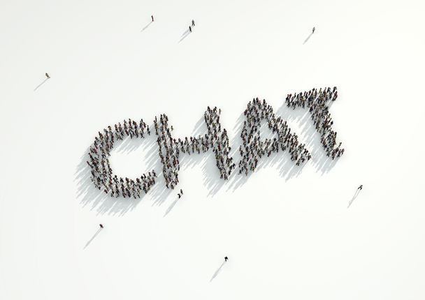 Foto aérea de una multitud de personas que forman la palabra 'Chat'. Concep
 - Foto, Imagen