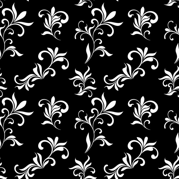 Seamless pattern with white flowers on a black background - Фото, изображение
