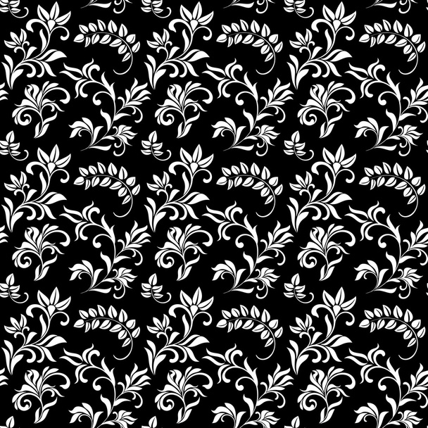 Seamless pattern with white flowers on a black background - Фото, изображение