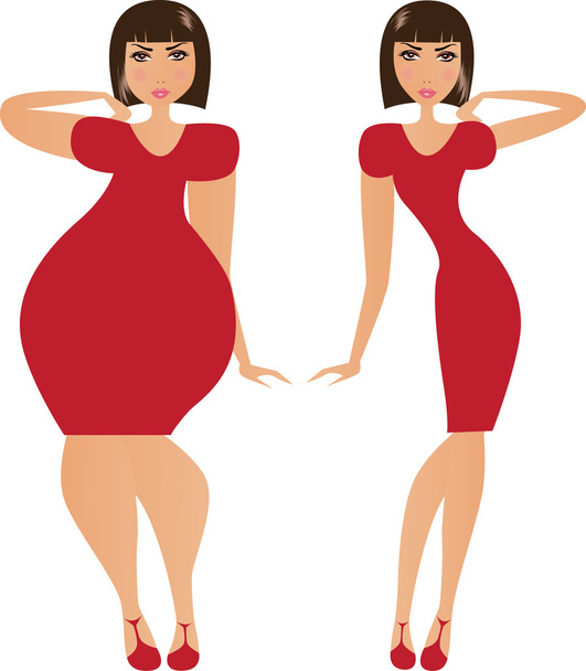 Толстая и худенькая женщина
 - Вектор,изображение