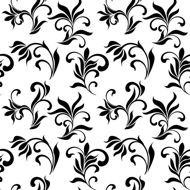 Seamless pattern with black flowers on a white background - Фото, изображение