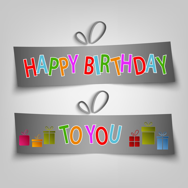 Birthday card with dark labels and gifts - Vector, Image