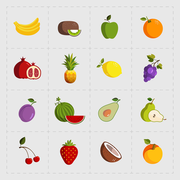 Színes gyümölcs Icon Set-fehér háttér - Vektor, kép