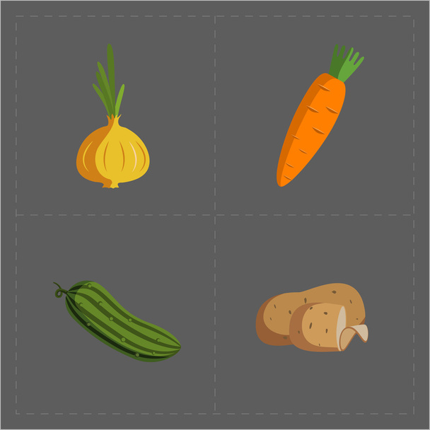 Colorful Vegetable Icon Set on Grey Background - Vector, Image