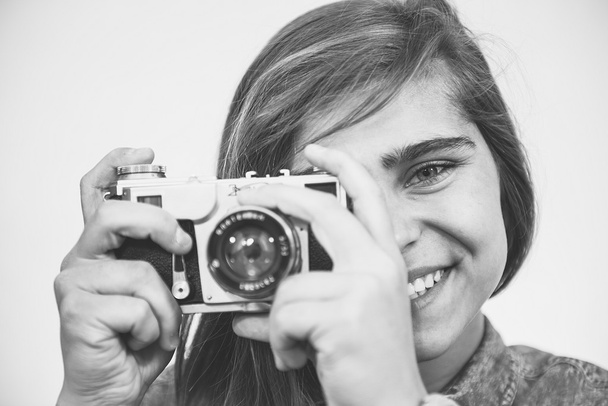 Menina com uma câmera
 - Foto, Imagem