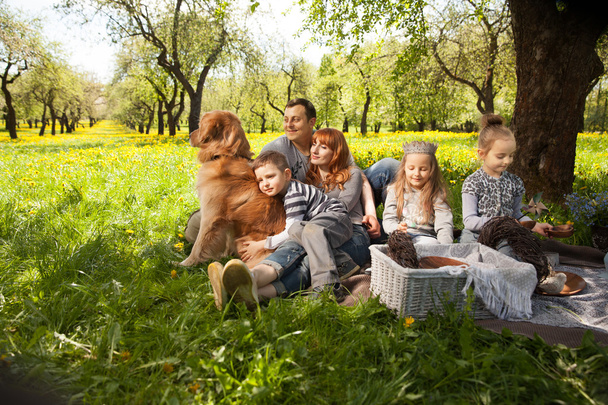 Riendly, cheerful family having a picnic. - Фото, изображение