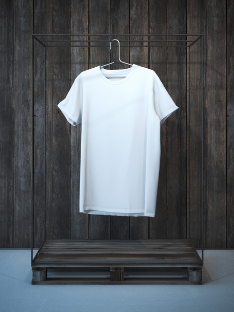 Blank white t-shirt on hanger . 3d rendering - Фото, зображення