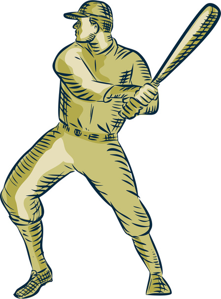 Baseball játékos tésztát szemrebbenés denevér rézkarc - Vektor, kép