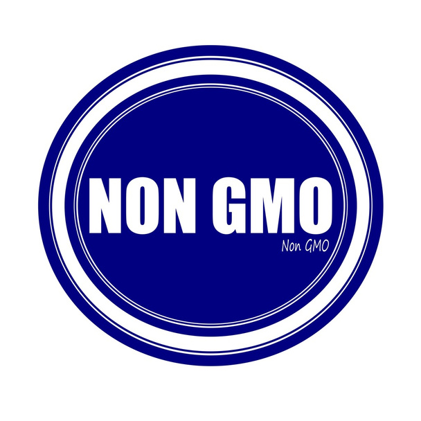 NON GMO white stamp text on blue - Photo, Image