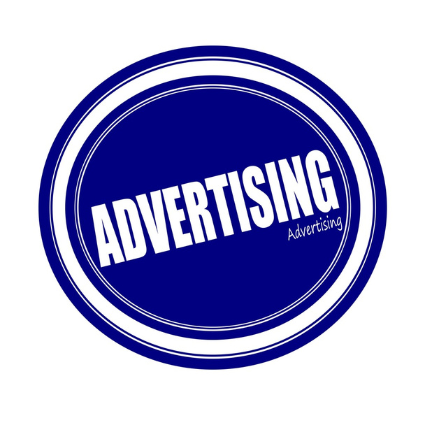 Werbung weißer Stempeltext auf blau - Foto, Bild