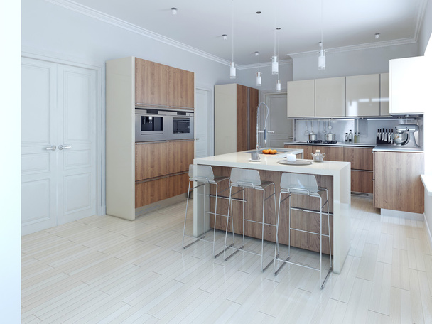 Moderne crème gekleurde keuken - Foto, afbeelding