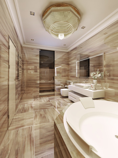 Salle de bain avant-gardiste avec sauna
 - Photo, image