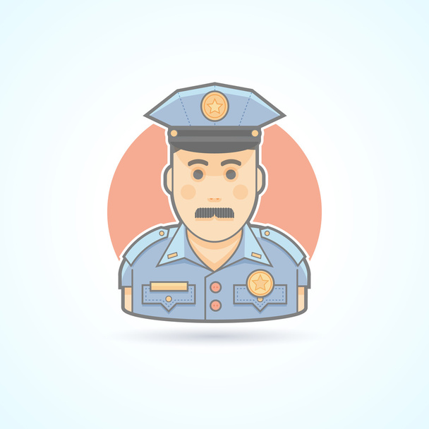 Police officer icon. Avatar and person illustration. Flat colored outlined style. - Valokuva, kuva