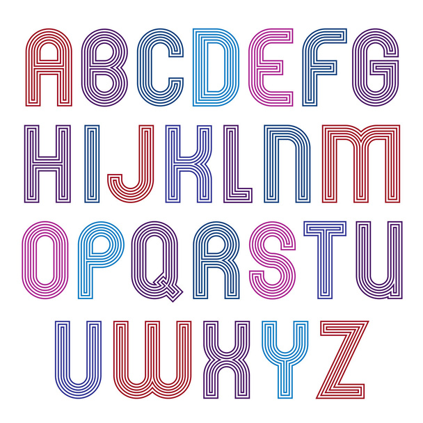 Stripy colorful geometric font - Vector, imagen