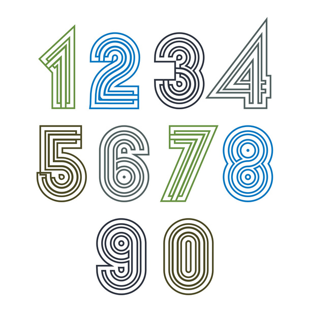 Retro geometric unusual striped numeration. - Διάνυσμα, εικόνα