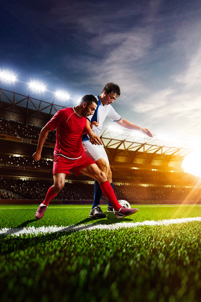 Soccer players in action panorama - 写真・画像