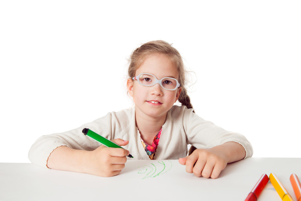 The little school-girl with felt pen - Photo, Image