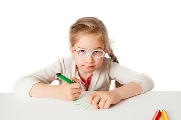 School-girl draws on white papper - Photo, Image