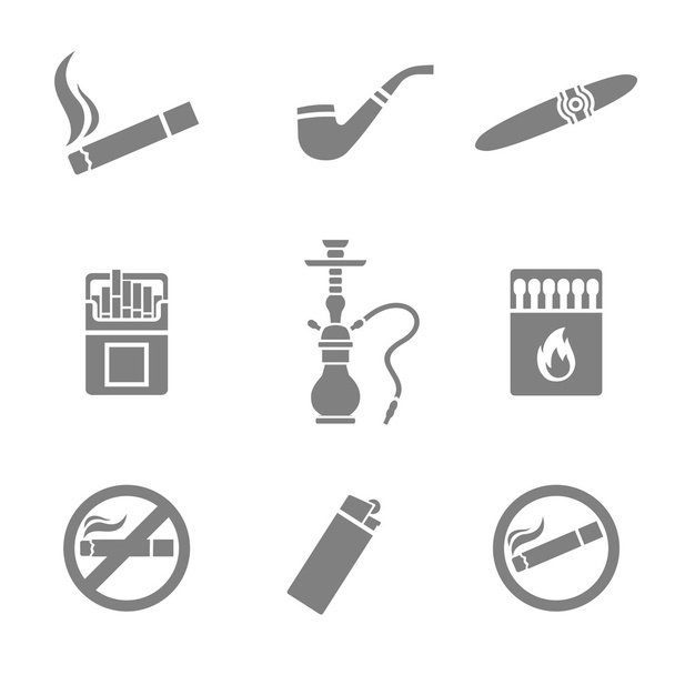 Juego de iconos de silueta vectorial para fumar. 9 elementos
 - Vector, Imagen