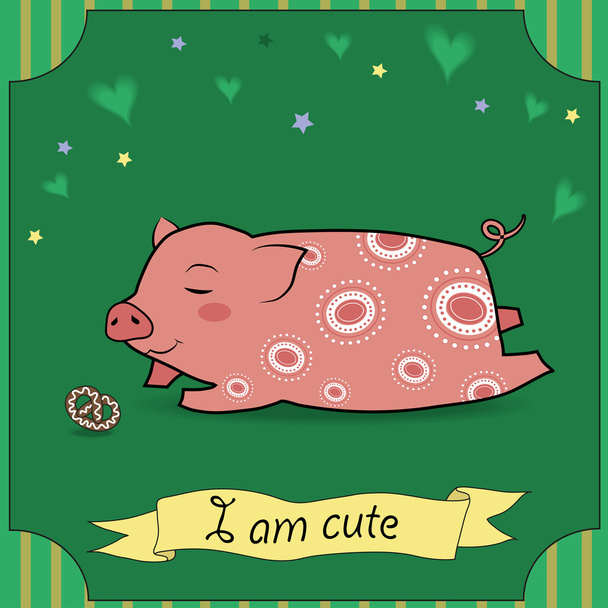Lindo cerdo con pastel
 - Vector, imagen