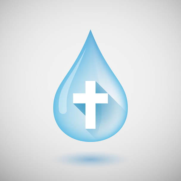 Icono de gota de agua de sombra larga con una cruz cristiana
 - Vector, imagen