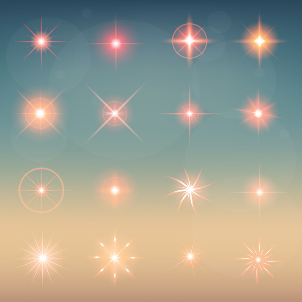 Kreatives Konzept Vektor-Set von Glühlicht-Effekt-Sternen platzt mit Funkeln isoliert auf schwarzem Hintergrund. Zur Illustration Vorlage Art Design, Banner für Weihnachten feiern, Magie Blitz Energie Strahl. - Vektor, Bild