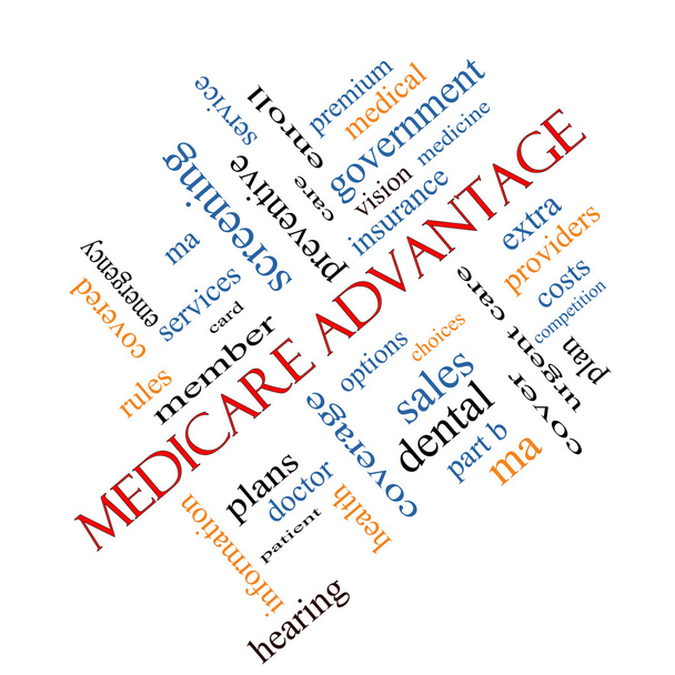 Medicare Advantage Word Cloud Concept angled - Fotó, kép