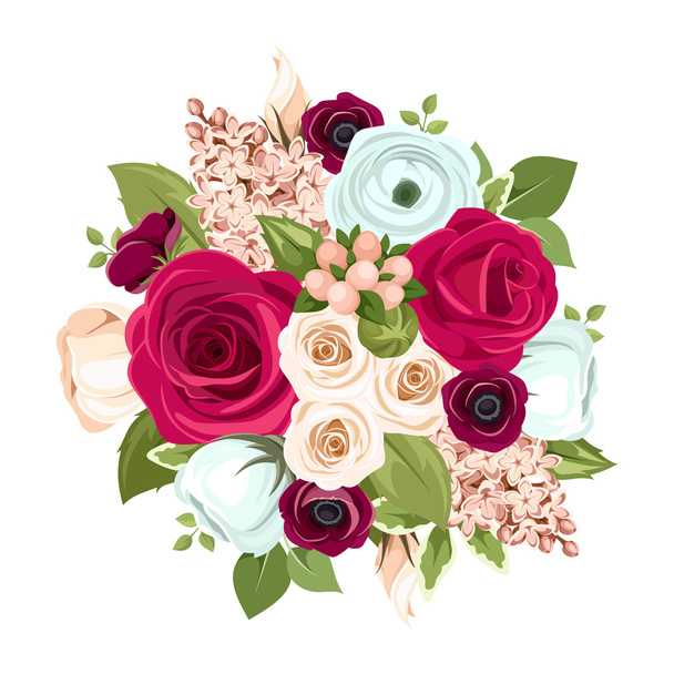 Bouquet with red, white and blue flowers. Vector illustration. - Wektor, obraz