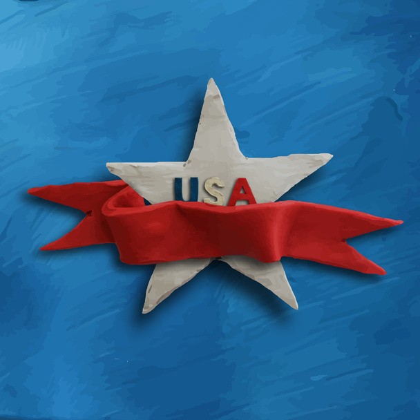 Bílá hvězda na modrém pozadí s červenou mašlí - Vektor, obrázek