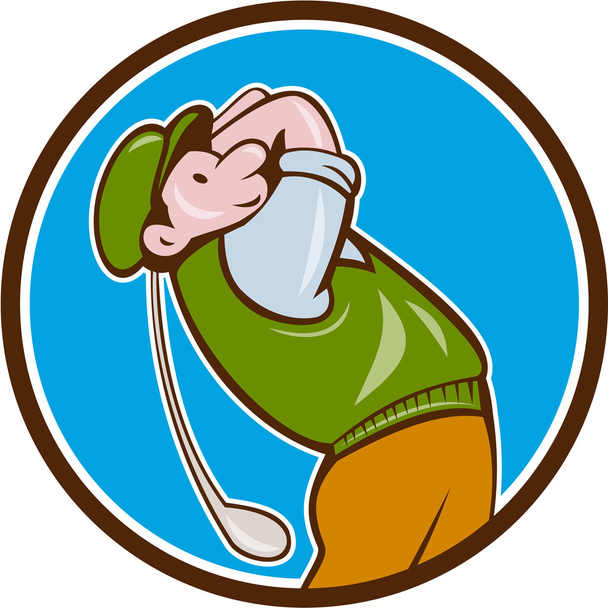 Vintage Golfista Swinging Club Teeing Off Circle
  - Vector, imagen